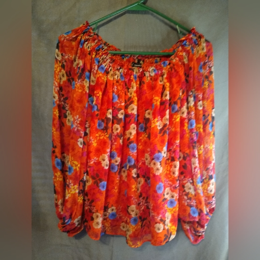 INC International Company Orange Floral Off-Shoulder Bubble Top